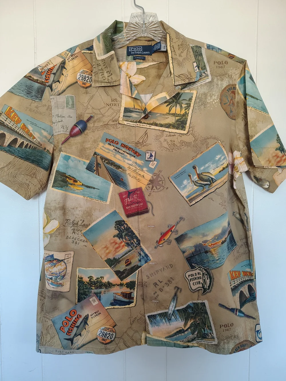 Polo by Ralph Lauren Tan Travel-Print Camp Shirt Size M